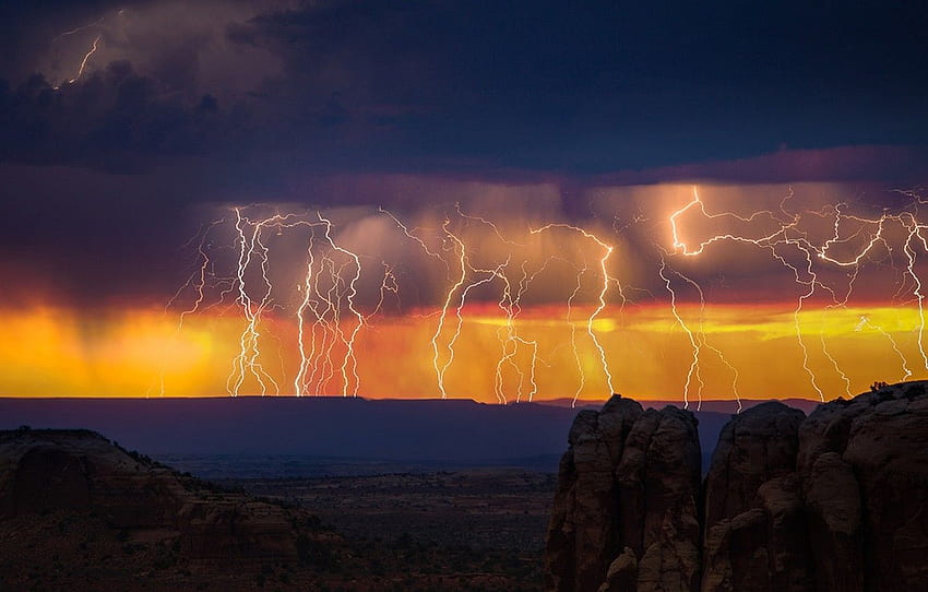 storm, twilight, sky, desert, landscape, nature, lightning, sunset, clouds, evening, Thunderbolt for , section природа - HD wallpaper
