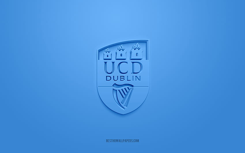 UC Dublin FC, logotipo creativo en 3D, azul, equipo de fútbol irlandés, División Premier de la Liga de Irlanda, Dublín, Irlanda, arte 3d, fútbol, ​​logotipo 3d de UC Dublin FC fondo de pantalla
