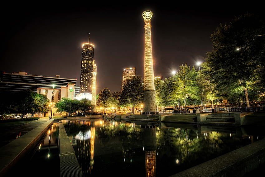 Cidades, Noite, Eua, Parque, Estados Unidos, r, Centennial Atlanta papel de parede HD