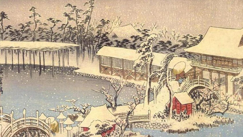 HIROSHIGE KAMEIDO SHRINE IN THE SNOW -, Japanese Print HD wallpaper