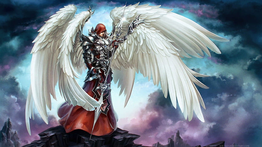 赤い自爆兵器ファンタジーアートウォリアーズ大天使天使の翼戦争。 モカ、自殺天使 高画質の壁紙