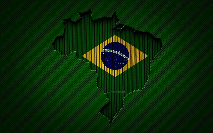 แผนที่บราซิล, ประเทศในอเมริกาใต้, ธงบราซิล, พื้นหลังคาร์บอนสีเขียว, เงาแผนที่บราซิล, ธงบราซิล, อเมริกาใต้, แผนที่บราซิล, บราซิล, ธงบราซิล วอลล์เปเปอร์ HD