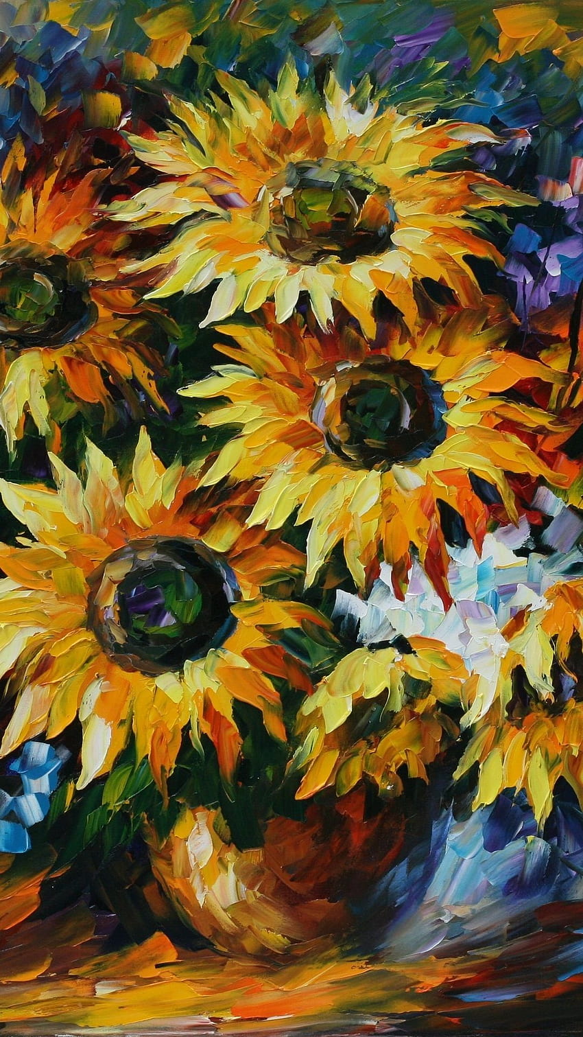 Download Sunflower painting, Painting, Sunflowers, Sun, Wall, Frame,  Graphics, 4d Wallpaper in 750x1334 Resolution