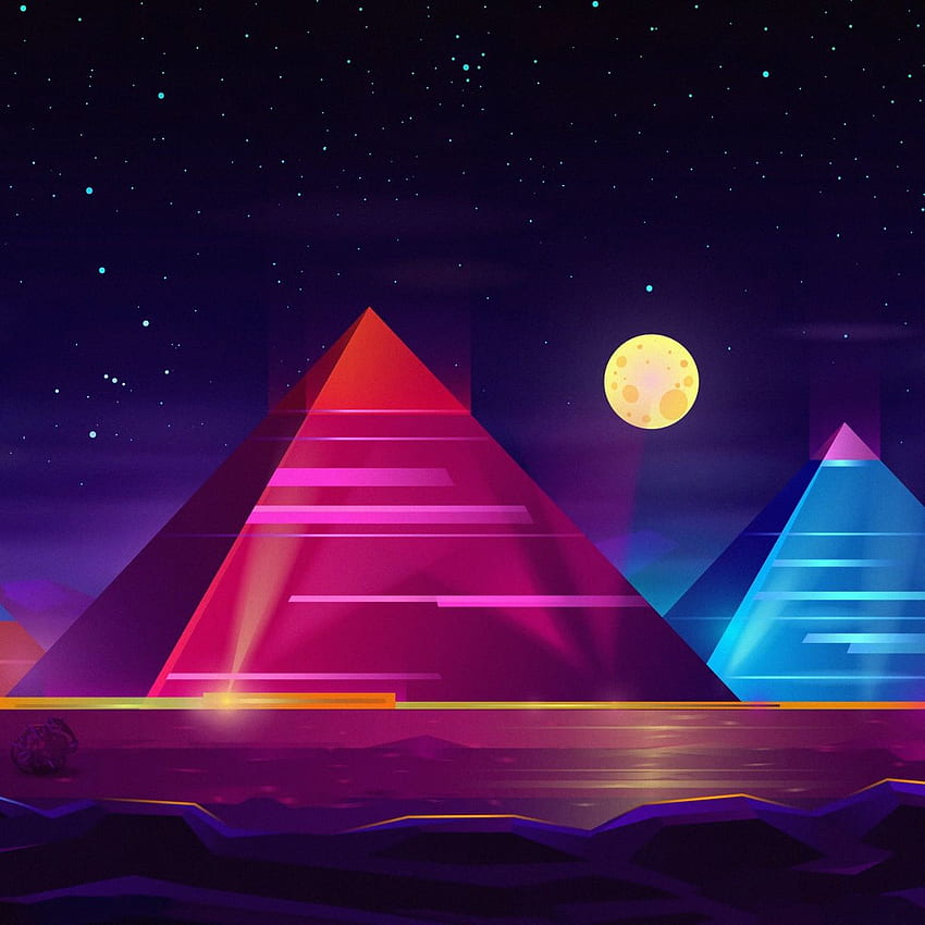 pyramids, colorful, neon art, night, , , background, 385694, Neon Astronaut HD phone wallpaper