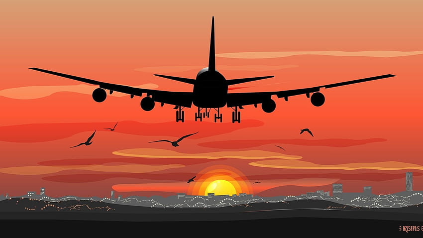 Silhouette, Airplane, Sunset, Art, , , Background, 73c888 HD wallpaper ...