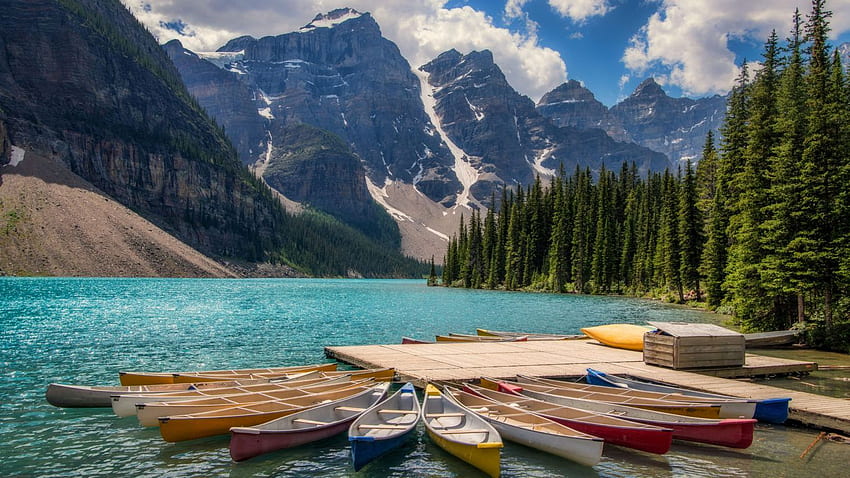 Kayaks dans le lac Moraine Banff Canada Paysage graphie Ultra et ordinateur portable Fond d'écran HD
