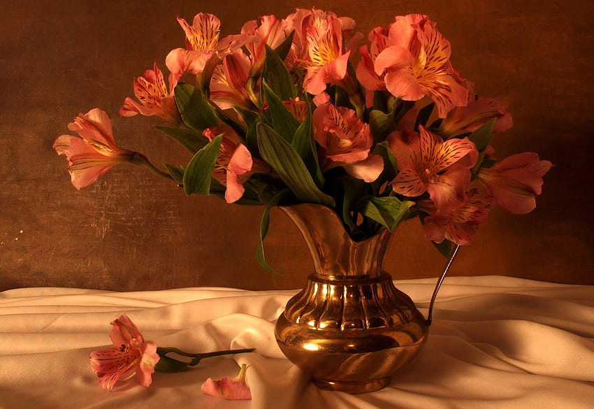 Flowers, Alstroemeria, Bouquet, Cloth, Jug HD wallpaper