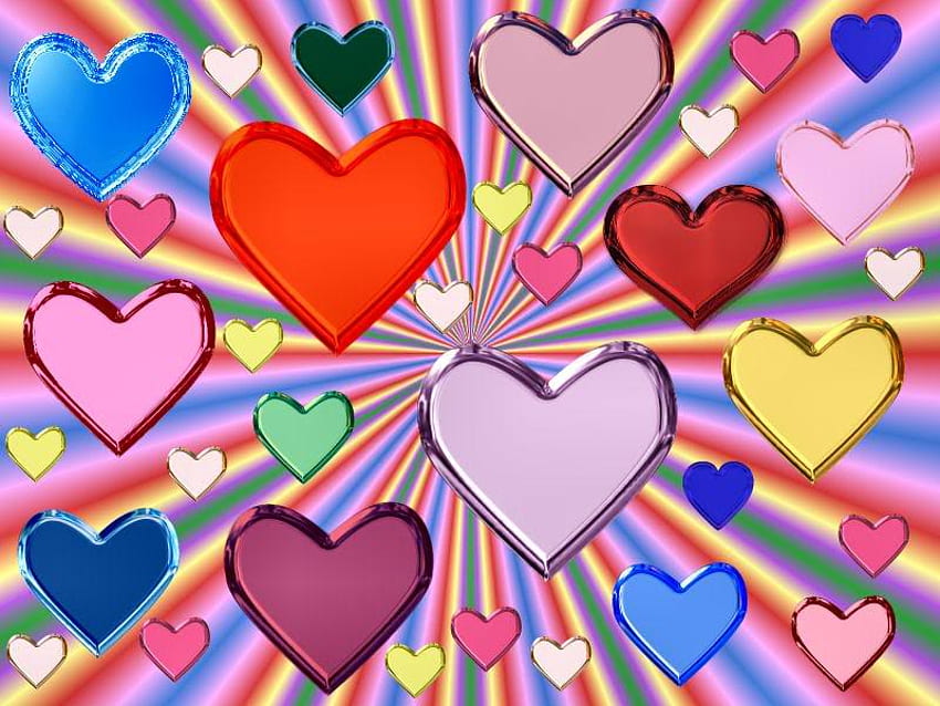 bursting hearts, bursting, hearts, color HD wallpaper
