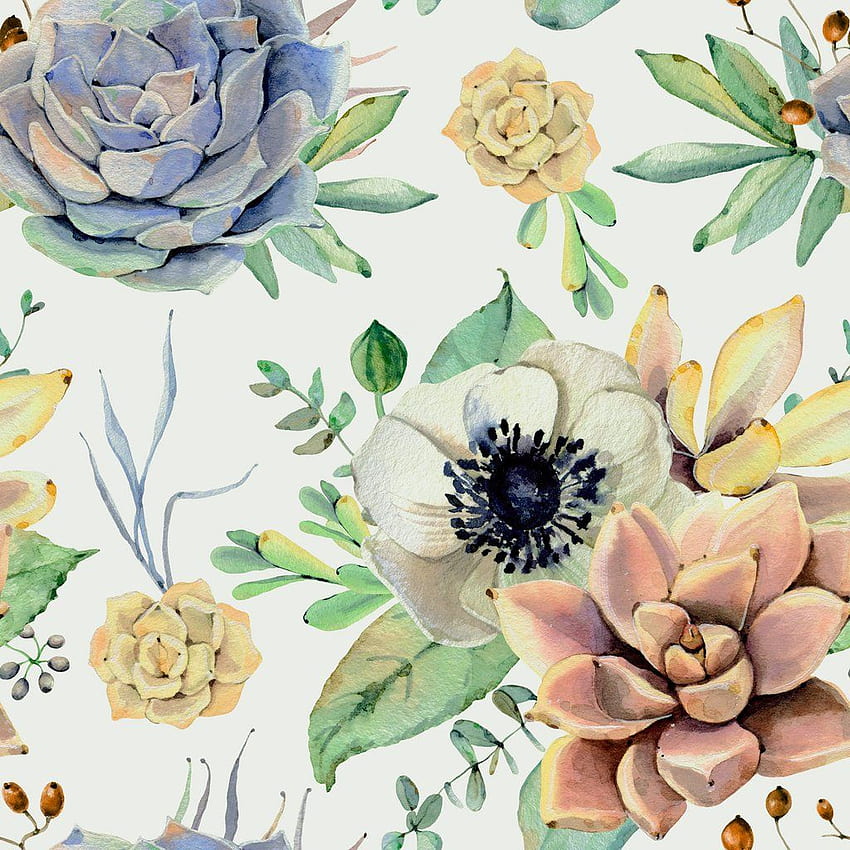 Watercolor Succulent Garden Floral Removable HD phone wallpaper