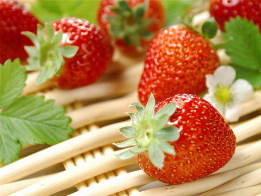 strawberry, basket, flower, delicious, fruit HD wallpaper