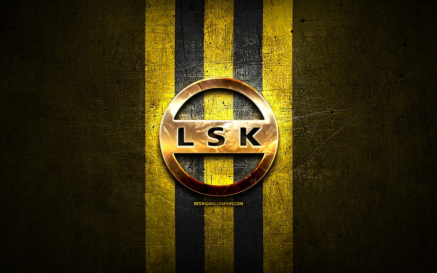 Lillestrom FC, golden logo, Eliteserien, yellow metal background, football, norwegian football club, Lillestrom SK logo, soccer, Lillestrom SK HD wallpaper