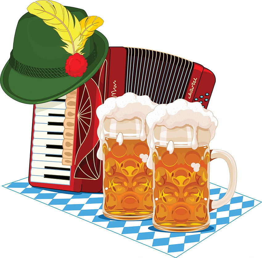 Octoberfest, mugs, accordion, october, german, germany, beer, hat HD wallpaper