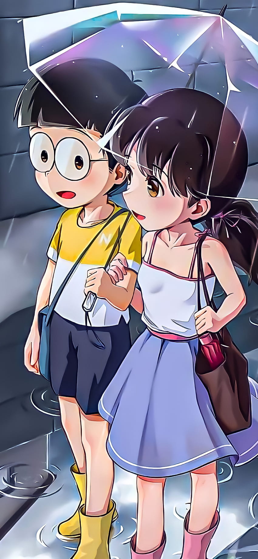 Nobita y suzuka, órgano, cabello. fondo de pantalla del teléfono