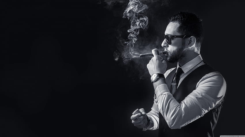 Mann raucht, Brille, Bart, Zigarre, Mann HD-Hintergrundbild