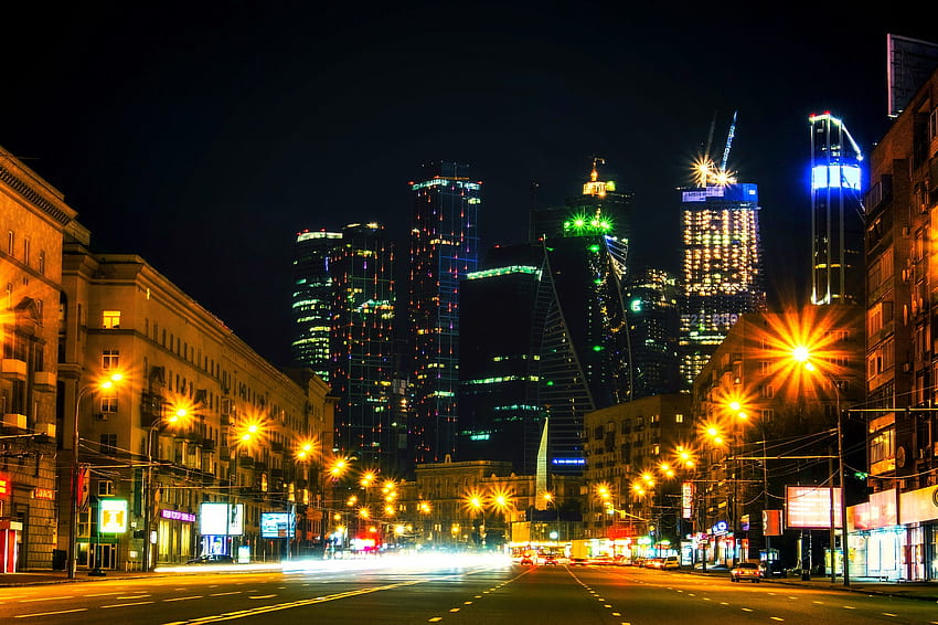 도시의 불빛, 도시, 건축물, Moskow, 밤의 도시, 고층 빌딩, 러시아 HD 월페이퍼
