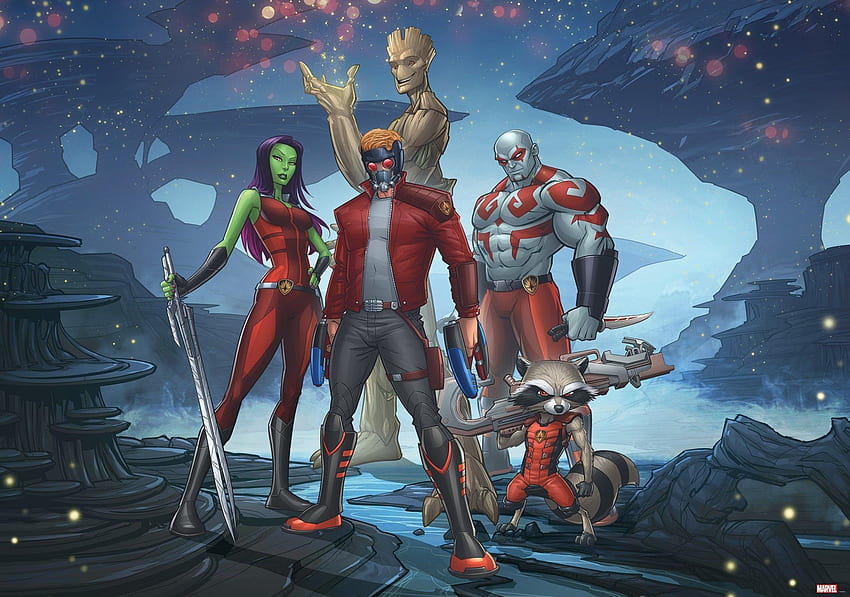 Quadrinhos Guardiões da Galáxia Gamora Star Lord Groot Rocket, Drax, o Destruidor papel de parede HD