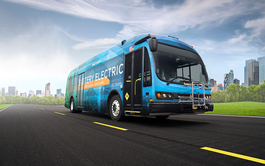 Proterra Catalyst BE35, highway, 2021 buses, R, blue bus, electric buses, passenger transport, passenger bus, Proterra HD wallpaper