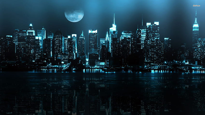 Blue and Black City , Blue Night City HD wallpaper