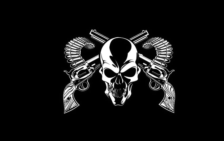 Skull and Guns, Crânio, Black, Balas, Armas papel de parede HD