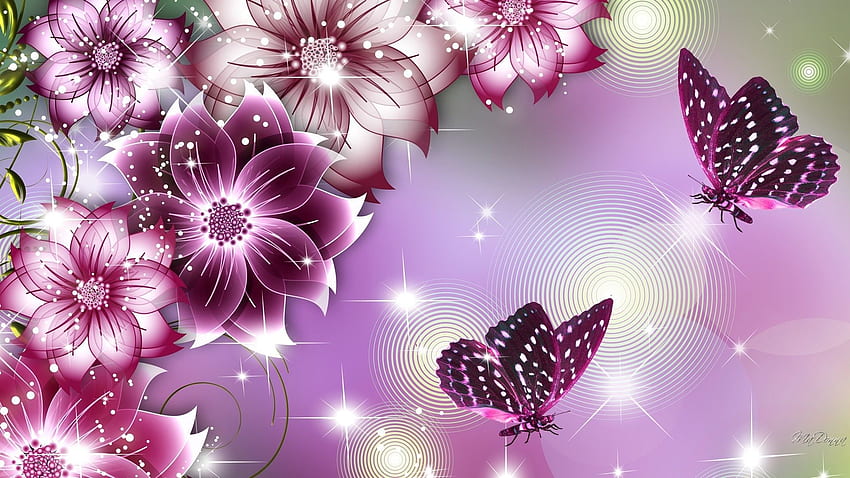 Flower Butterfly Beauties - корица във Facebook, цветя и пеперуди HD тапет