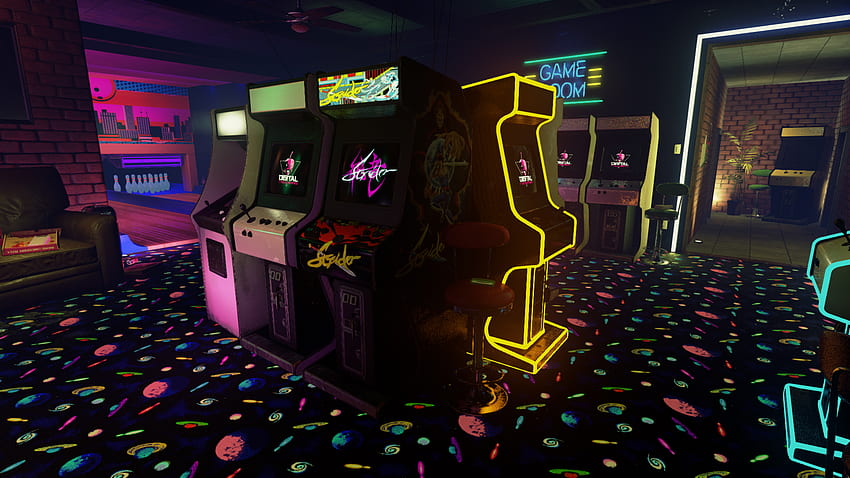 Arcade retro de los 80, sala de juegos retro fondo de pantalla