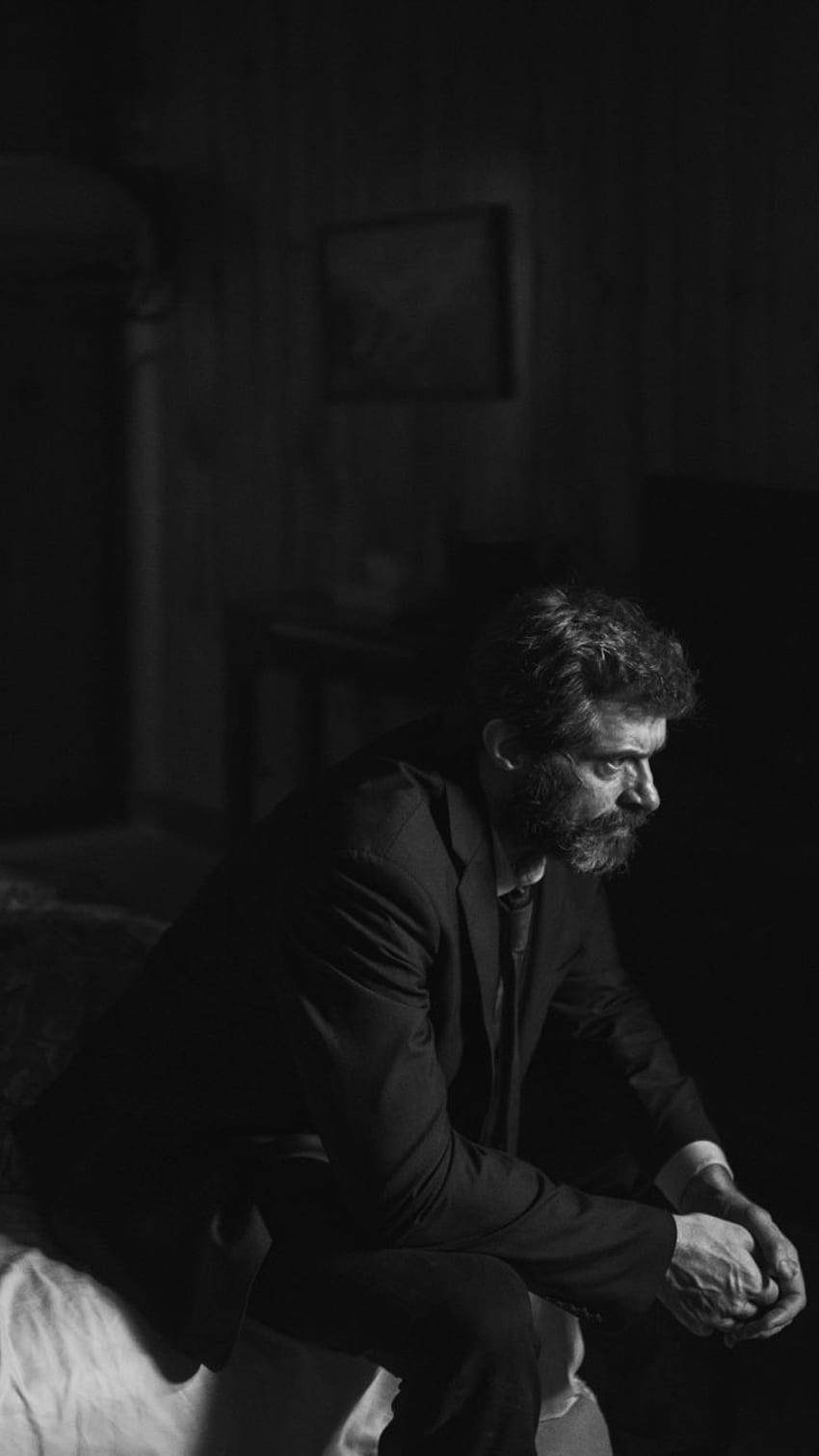 Logan, película de 2017, Hugh Jackman, monocromo. Logan fondo de pantalla del teléfono