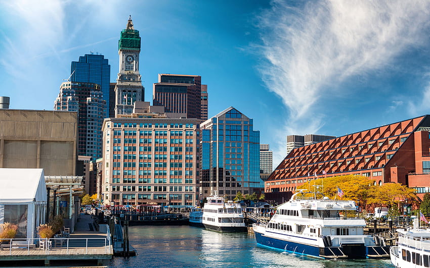 Boston, , waterfront, dock, american cities, waterway, summer, USA, America HD wallpaper