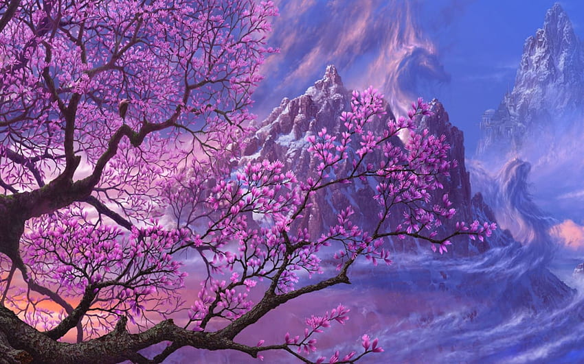 Purple Abstract Art. trees purple fantasy art asia, Asian Abstract Art HD wallpaper