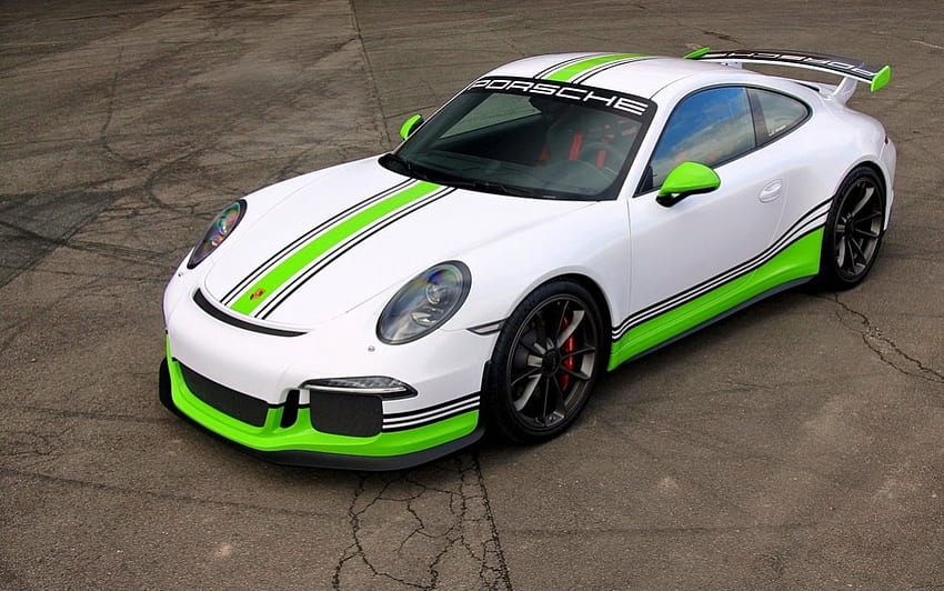 Porsche-911-Gt3, Blanco, Coche Deportivo, Verde Lima, Porsche fondo de pantalla