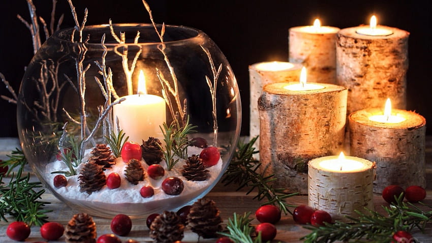An . Weihnachtsschmuck, Kerzen HD-Hintergrundbild