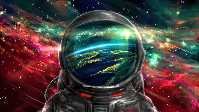 Premium Photo  A colorful galaxy wallpaper with a planet and mountains
