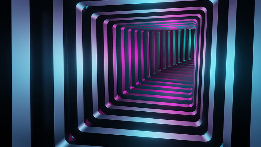 Neon squares, tunnel HD wallpaper