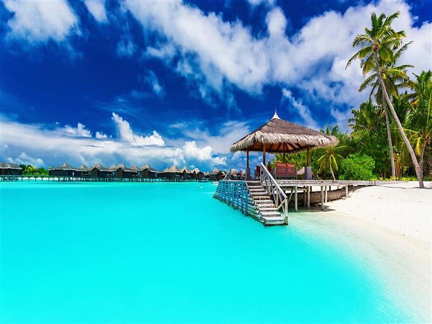 Laguna blu tropicale, Maldive, Resort, vacanze, viaggi Sfondo HD