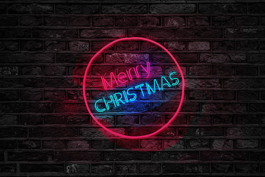 Turned on Red and Blue Merry Christmas Neon Sign · Stock, Neon Signs HD wallpaper