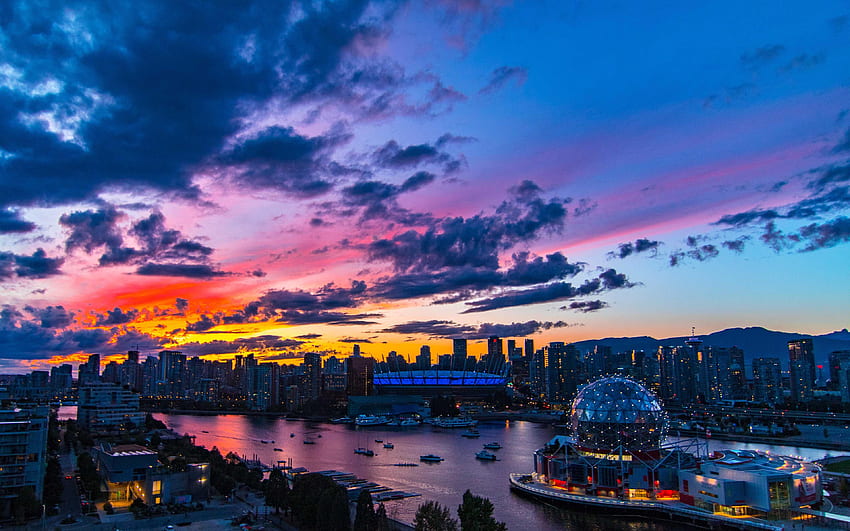 Kanada'da Vancouver Şehri West Coast Limanı Britanya Kolumbiyası'nda Gece Manzarası, Kanada Vancover HD duvar kağıdı