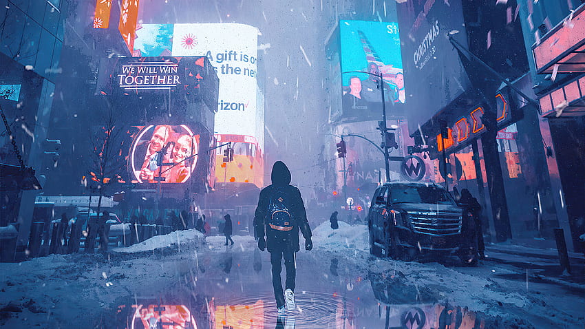 Hoodie Boy Walking In Ash Rain , Artist, , , Background, and HD wallpaper