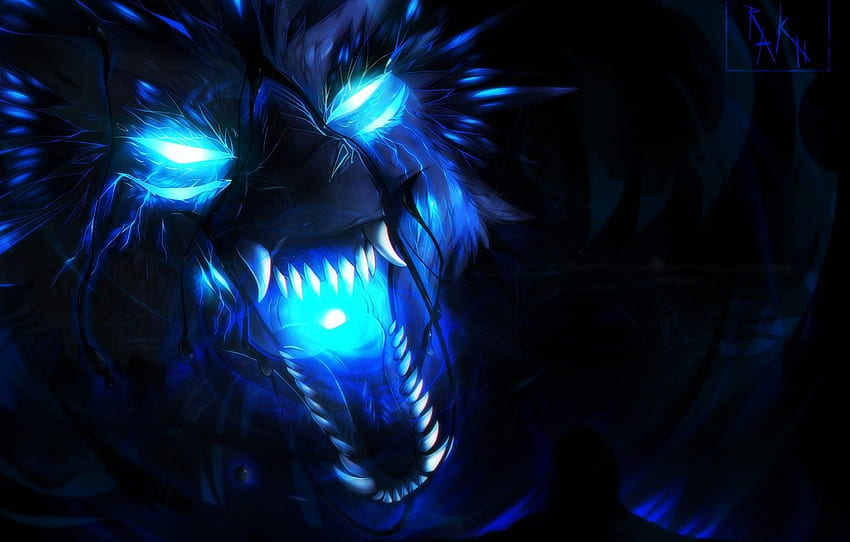 face, wolf, predator, mouth, fangs, evil, horror, blue flame, mater for , section фантастика, Fire Werewolf HD wallpaper