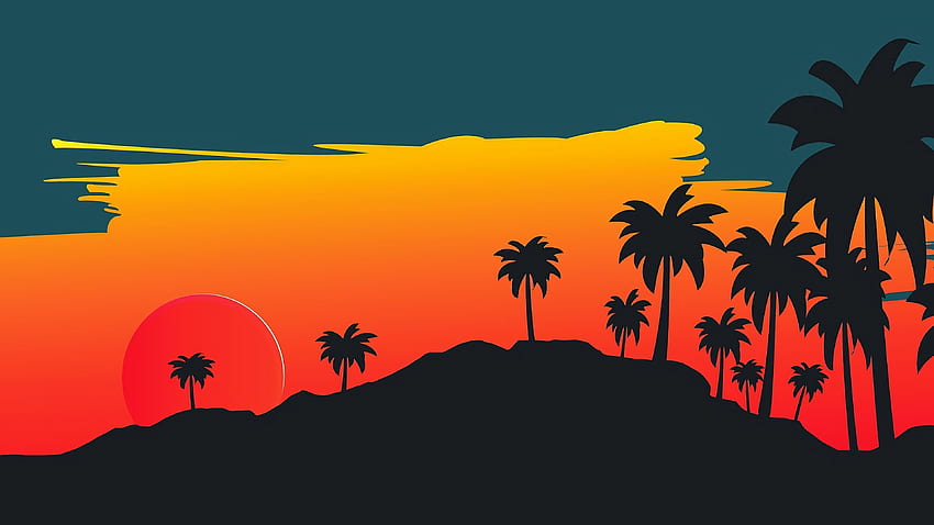 Palm trees, sunset, vector U HD wallpaper