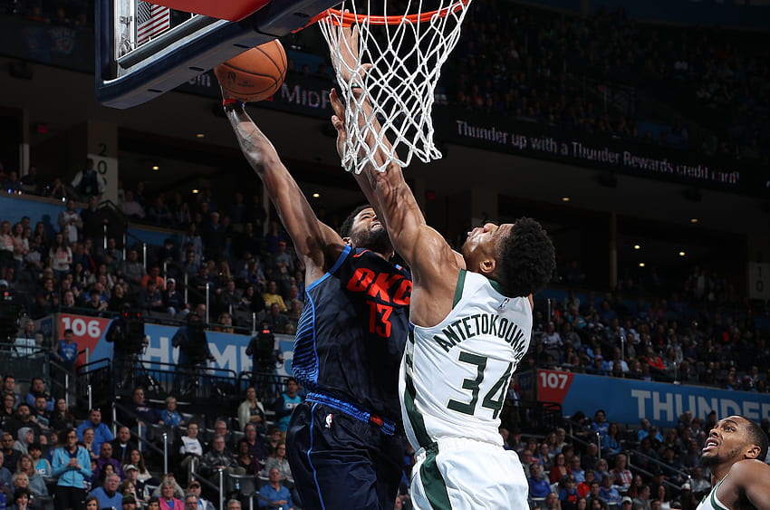 Paul George sent social media into a frenzy after posterizing, Giannis Antetokounmpo Dunk HD wallpaper