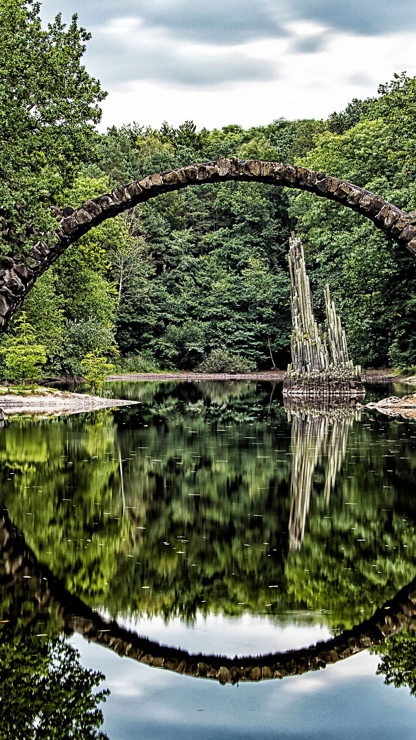 Round Bridge Reflection in the water, water, reflection, round bridge, nature HD phone wallpaper