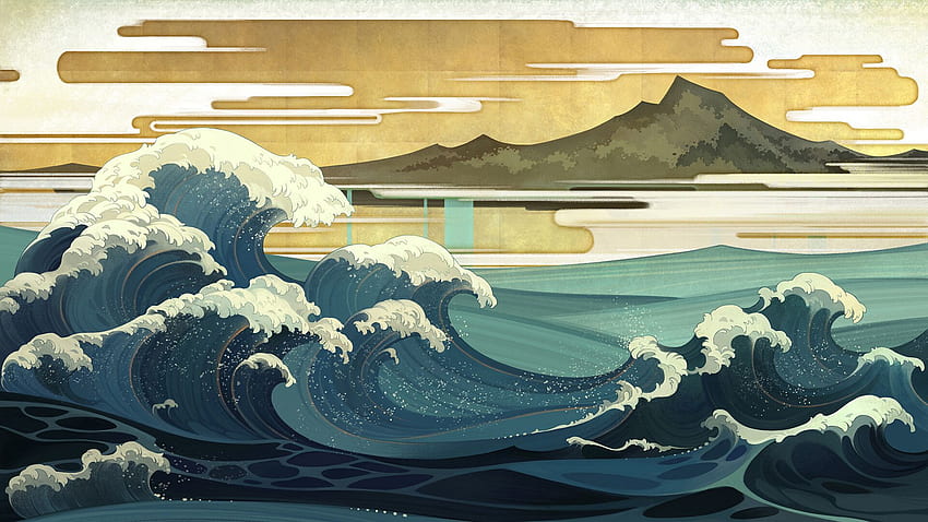 바다, 아시아, 파도, 삽화, 일본 미술, Ukiyo E, 큰 파도 HD 월페이퍼