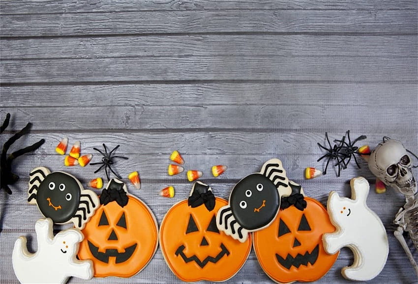 CSFOTO ft พื้นหลังสำหรับพายฟักทอง Happy Halloween graphy ฉากหลัง Funny Ghost Spider Gingerbread Skeleton ฉลอง Halloween Party Decor Children Studio Props โพลีเอสเตอร์ : เครื่องใช้ไฟฟ้า, คุกกี้ฮาโลวีน วอลล์เปเปอร์ HD
