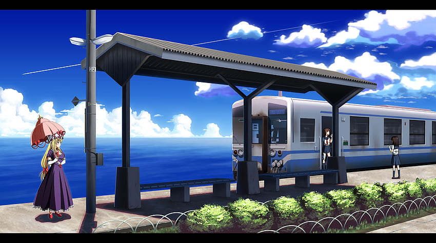 Stasiun Kereta, anime, seifuku, yakumo, touhou, kereta api, air, yukari Wallpaper HD