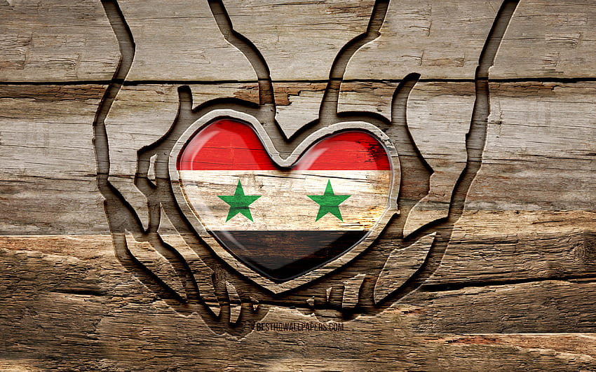 Eu amo a Síria, mãos esculpidas em madeira, Dia da Síria, Bandeira da Síria, Bandeira da Síria, Cuide-se da Síria, criativo, Bandeira da Síria, Bandeira da Síria na mão, escultura em madeira, Países asiáticos, Síria papel de parede HD