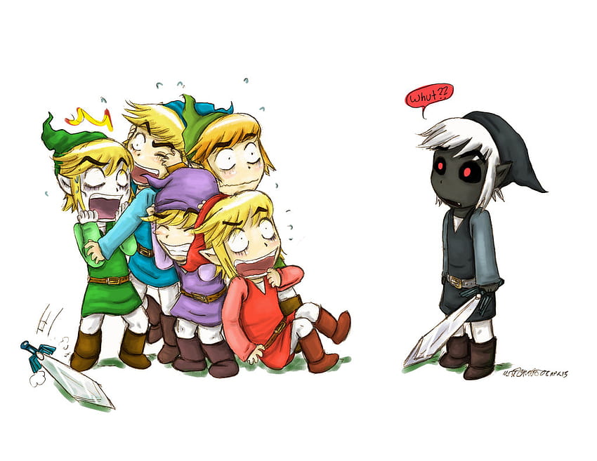 Linki Toon w szoku, Dark Toon Link, kolorowe, Toon Link, straszne, gry wideo, cztery miecze Tapeta HD