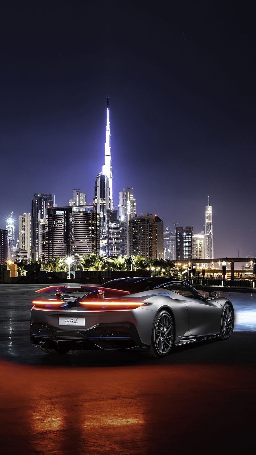 Pininfarina Battista , Dubai, Nacht, Stadtansicht, Lichter der Stadt, , Autos HD-Handy-Hintergrundbild