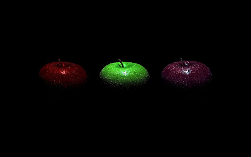 maçãs, úmido, frutas, fundo preto papel de parede HD