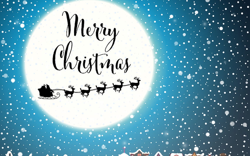 :), christmas, vector, card, santa, blue, night, craciun, moon, reindeer, sky, new year HD wallpaper