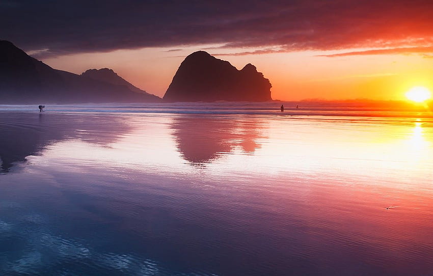 beach, sky, sea, landscape, New Zealand, Auckland, New Zealand Sunset HD wallpaper