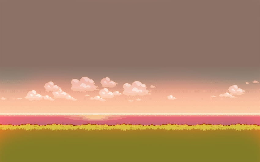 Weiße Wolken und grüne Wiese, Pixelkunst, Pixel, digitale Kunst, Horizont, Cloud Pixel Art HD-Hintergrundbild